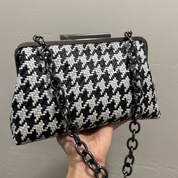 Houndstooth Woven Cowhide Push Lock Clutch/Shoulder Bag/Crossbody/Evening Bag - Picture 14 of 16